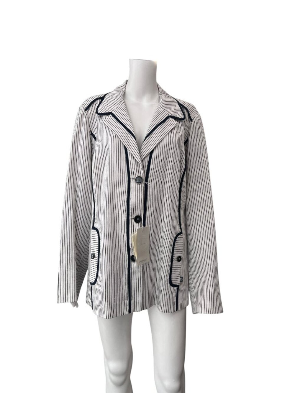 $855 NWT Marina Rinaldi White Black Stripe Blazer Jacket size 27/18